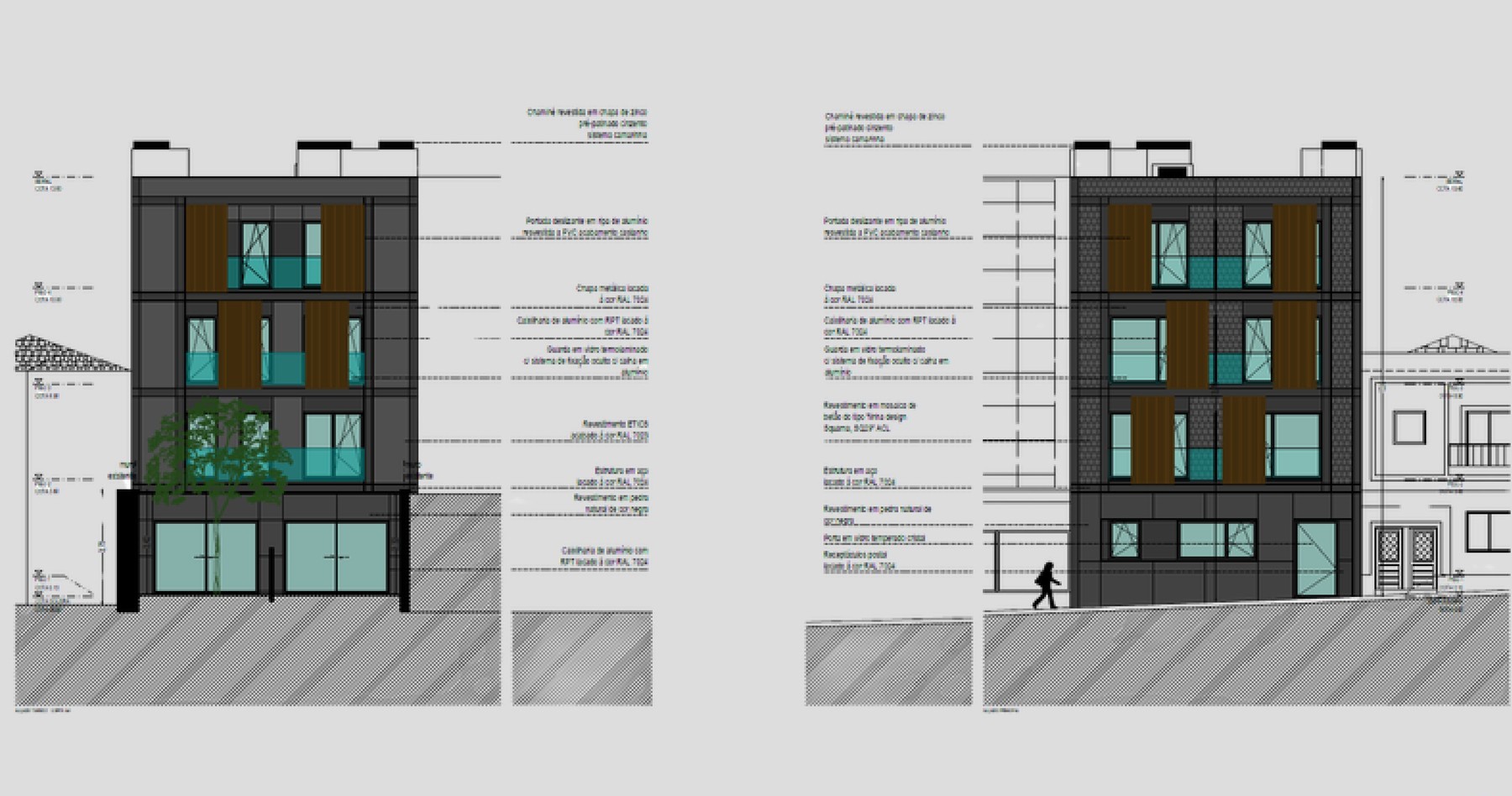 Desenho de alçados do projeto de arquitetura